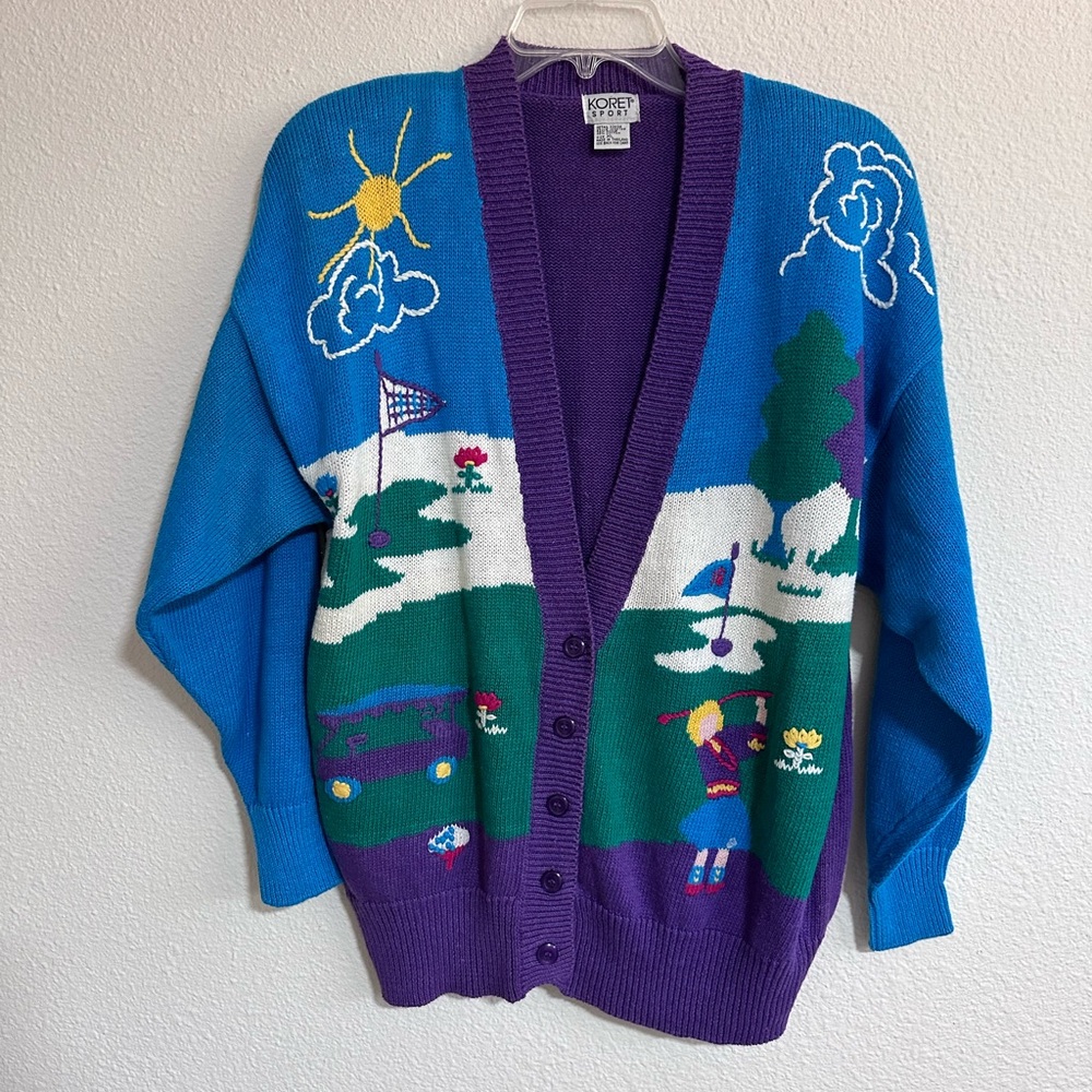 Koret 80s colorblock cardigan sweater golf